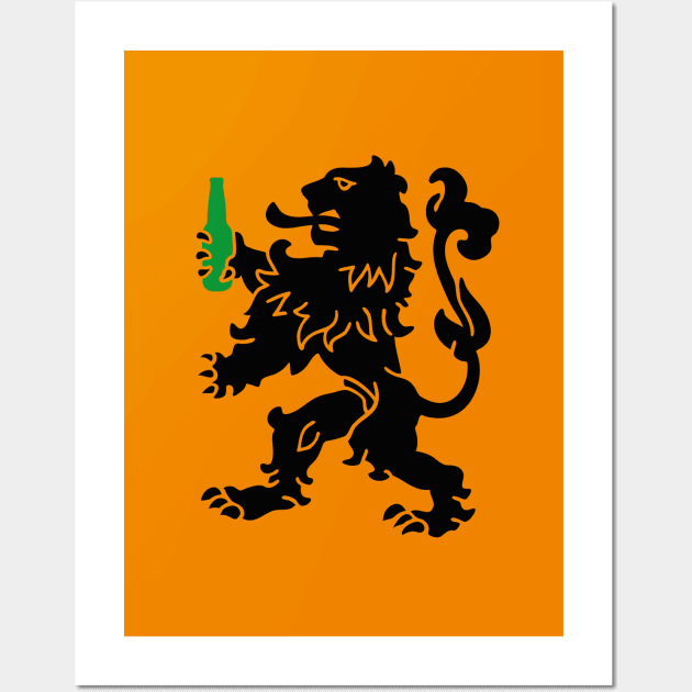 Dutch lion with beer Kingsday - Nederlandse leeuw Koningsdag Wall Art by LaundryFactory